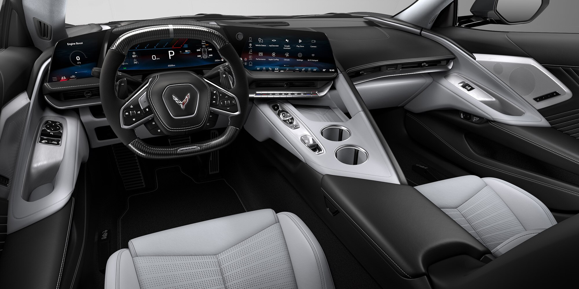 Interior del Corvette ZR1X en combinación Sky Cool Gray y Jet Black
